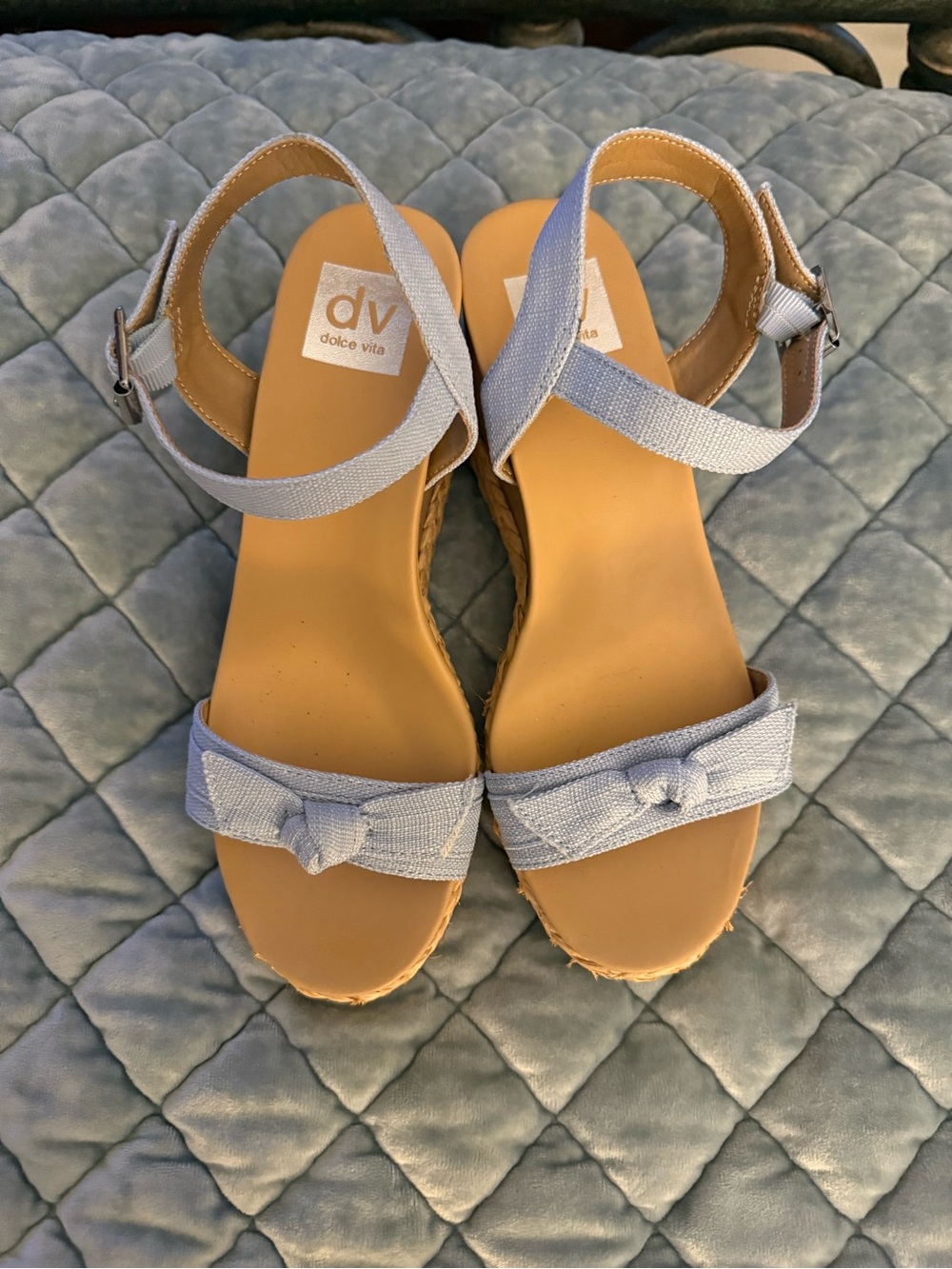 Dolce Vita Light Blue Knotted Espadrille Wedge Sandals